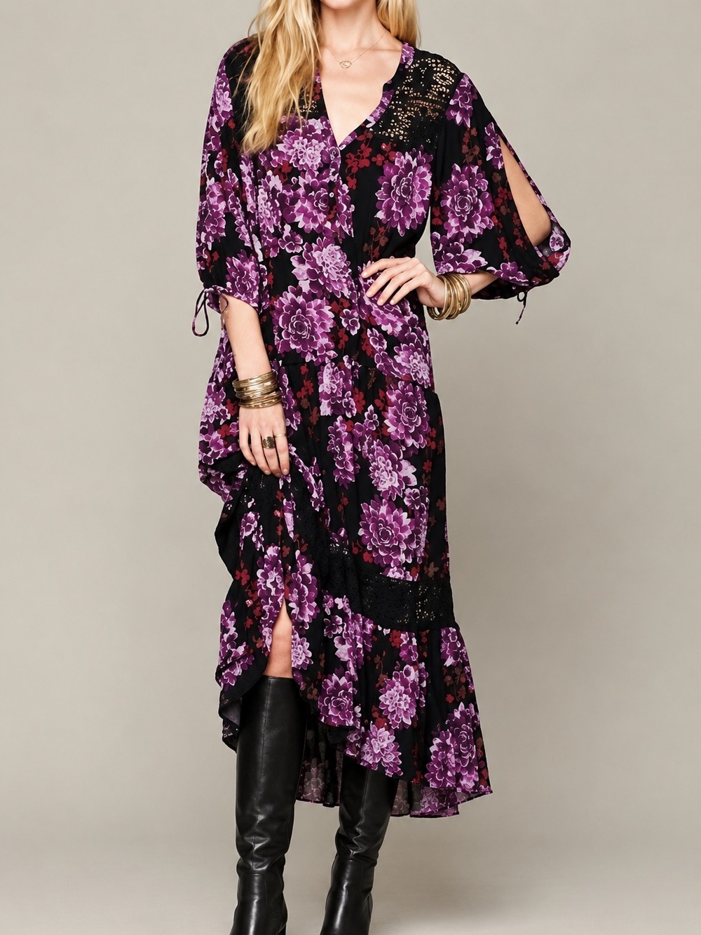 Free People Breathing Jasmine Midi Dress – Boho Floral | Size S